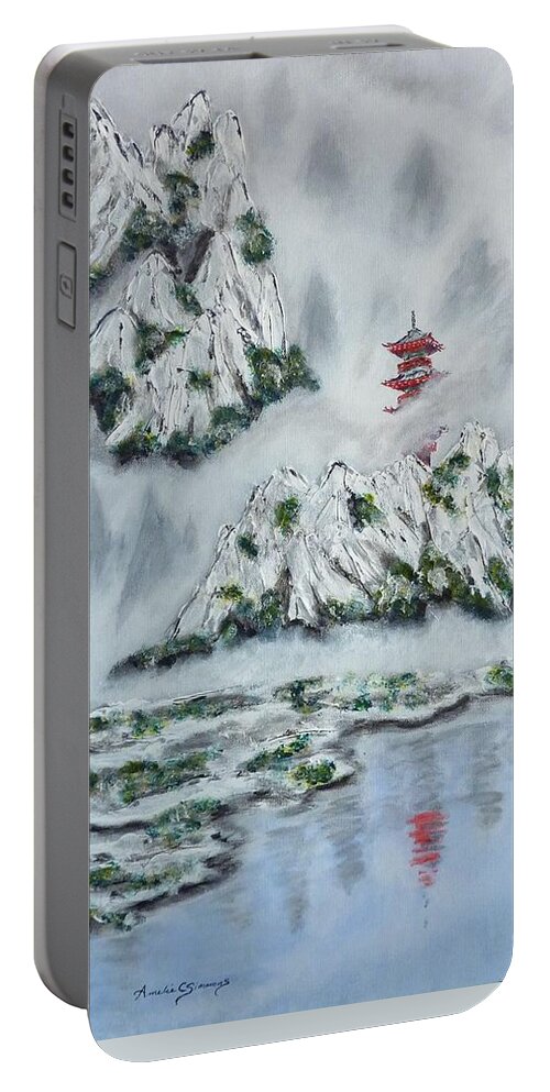 Morning Mist Portable Battery Charger featuring the painting Morning Mist 1 by Amelie Simmons