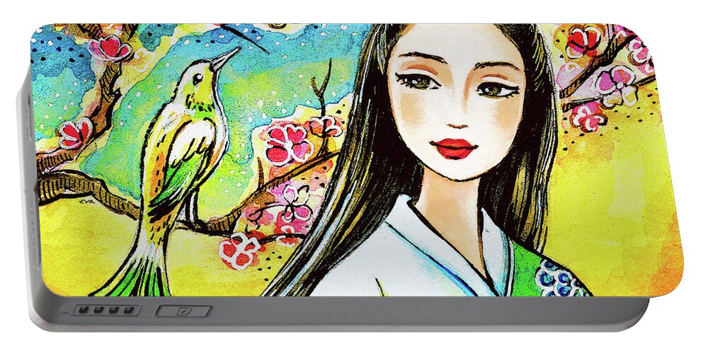 Asian Woman Portable Battery Charger featuring the painting Morning Spring by Eva Campbell