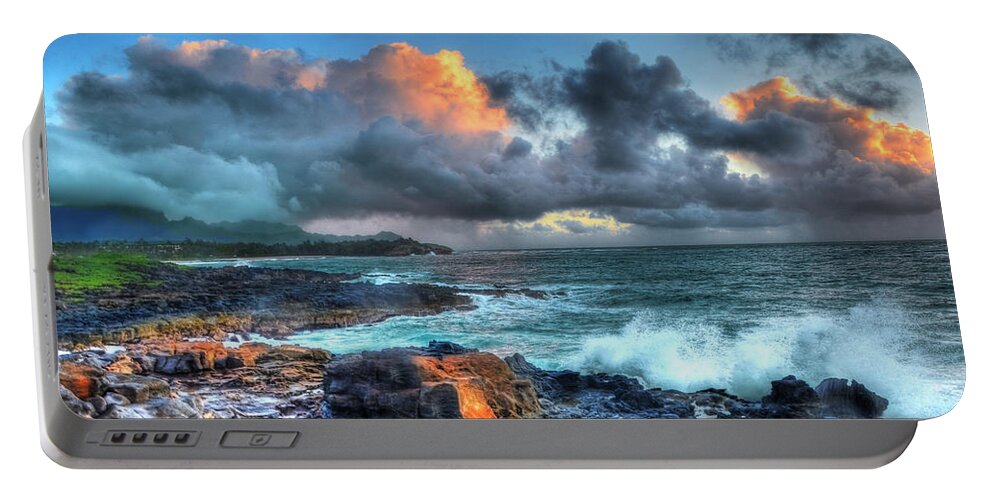 Landscape Portable Battery Charger featuring the photograph Morning Storm Poipu Kauai by Lawrence Knutsson