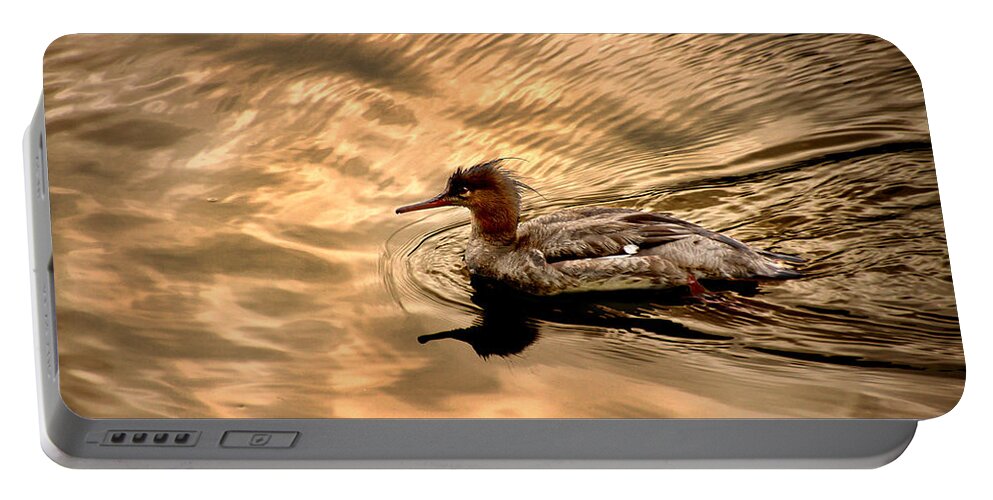 Red-breasted Merganser Portable Battery Charger featuring the photograph Morning Swim by David Yocum