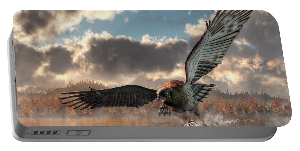 Eagle Portable Battery Charger featuring the digital art Morning Swim, Eagle Style by Daniel Eskridge