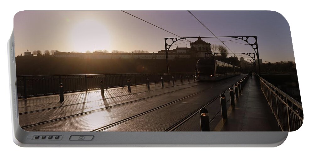 Porto Portable Battery Charger featuring the photograph Morning tram by Lukasz Ryszka