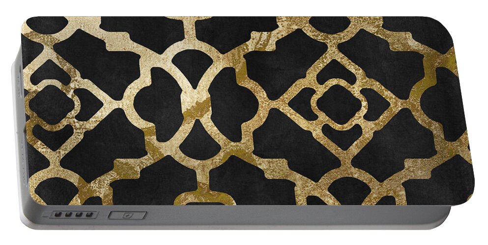 Black And Gold Pattern Portable Battery Charger featuring the painting Moroccan Gold III by Mindy Sommers