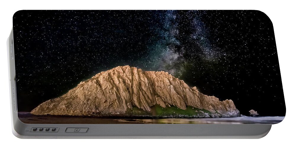 Milky Way Portable Battery Charger featuring the photograph Morro Rock After Dark by Beth Sargent