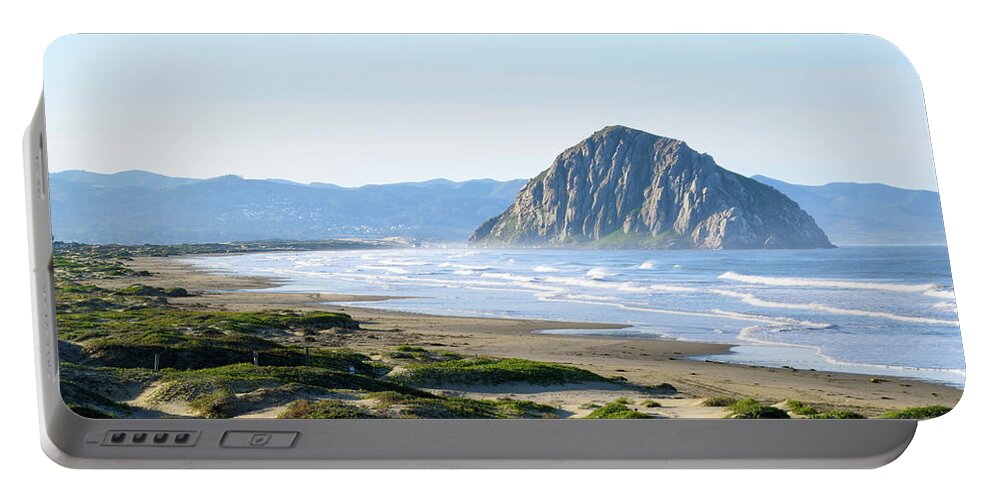 Morro Rock Morning Haze Portable Battery Charger featuring the photograph Morro Rock Morning Haze 2 by Floyd Snyder