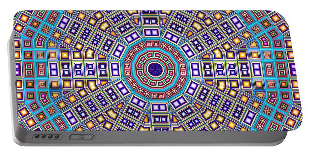 Colorful Mosaic Tiles Portable Battery Charger featuring the digital art Mosaic Kaleidoscope by Shawna Rowe