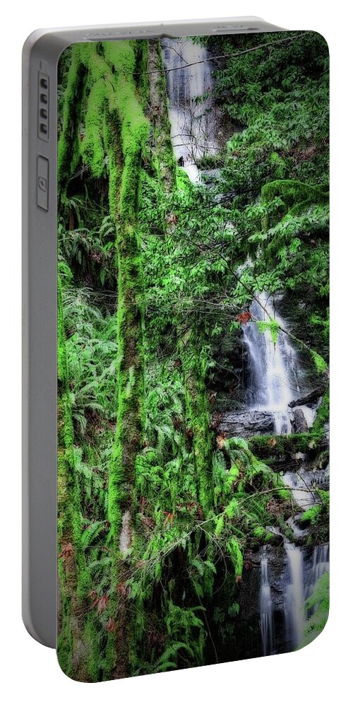 Moss Portable Battery Charger featuring the photograph Mossy Trees and Waterfalls by KATIE Vigil