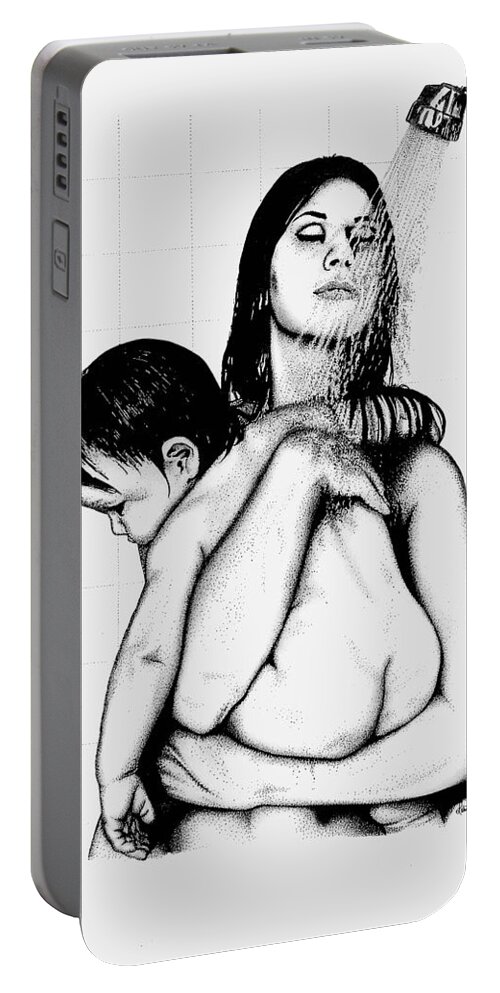 Mother And Child Portable Battery Charger featuring the drawing Mother and Child by Larry Lehman