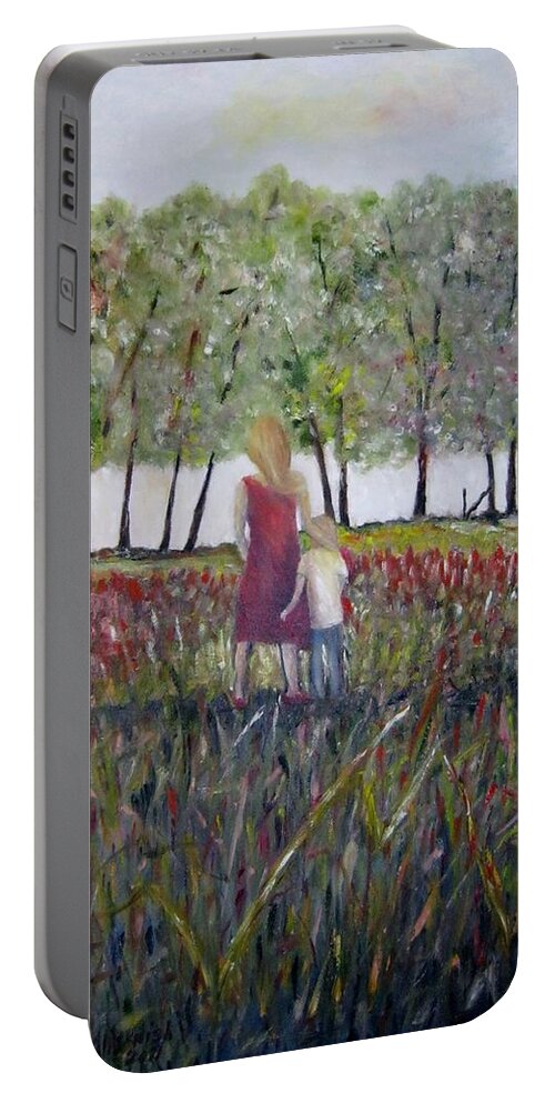 Mother And Son Portable Battery Charger featuring the painting Mother and Son by Marilyn McNish
