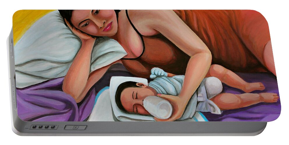 Mother Portable Battery Charger featuring the painting Mother Feeding Her Baby by Cyril Maza