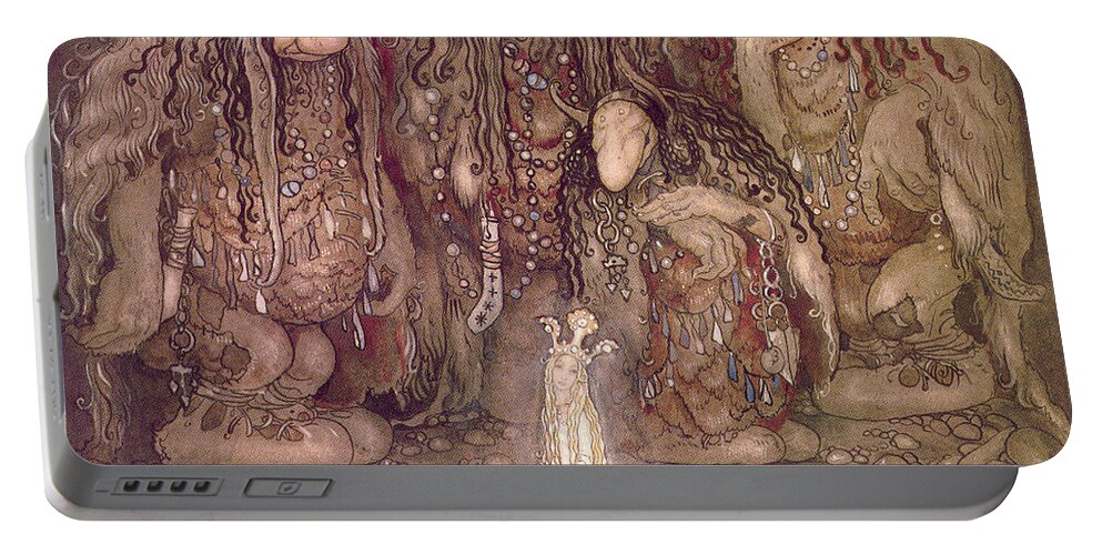 John Bauer 1915 Portable Battery Charger featuring the painting mother Troll said by MotionAge Designs