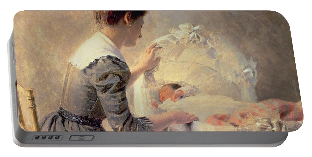 Motherhood Portable Battery Charger featuring the painting Motherhood by Louis Emile Adan