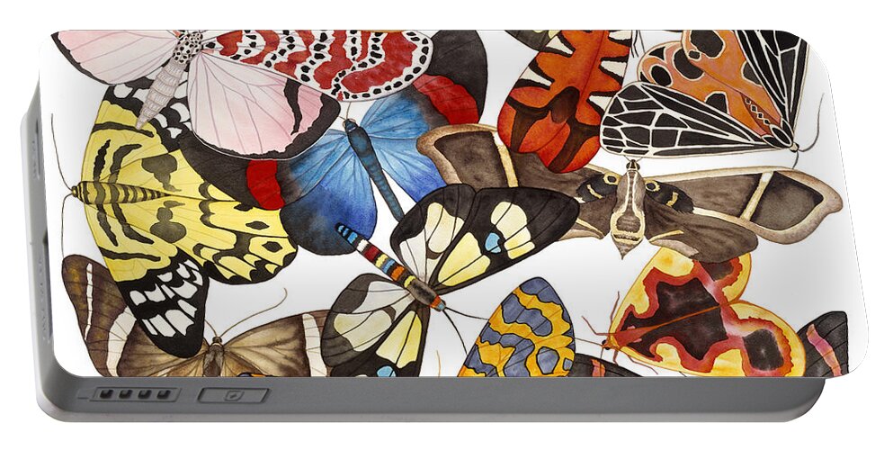 Moths Portable Battery Charger featuring the painting Moths and More Moths by Lucy Arnold