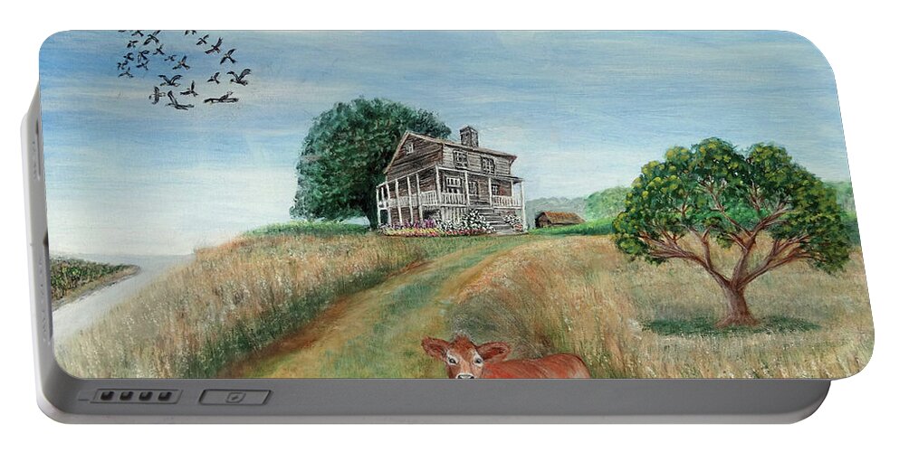 Landscape Portable Battery Charger featuring the painting Mount Hope Plantation by Lyric Lucas