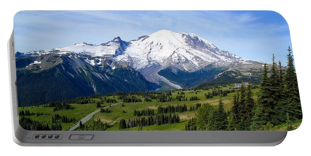 Mount Rainier At Sunrise Portable Battery Charger featuring the photograph Mount Rainier at Sunrise by Lynn Hopwood