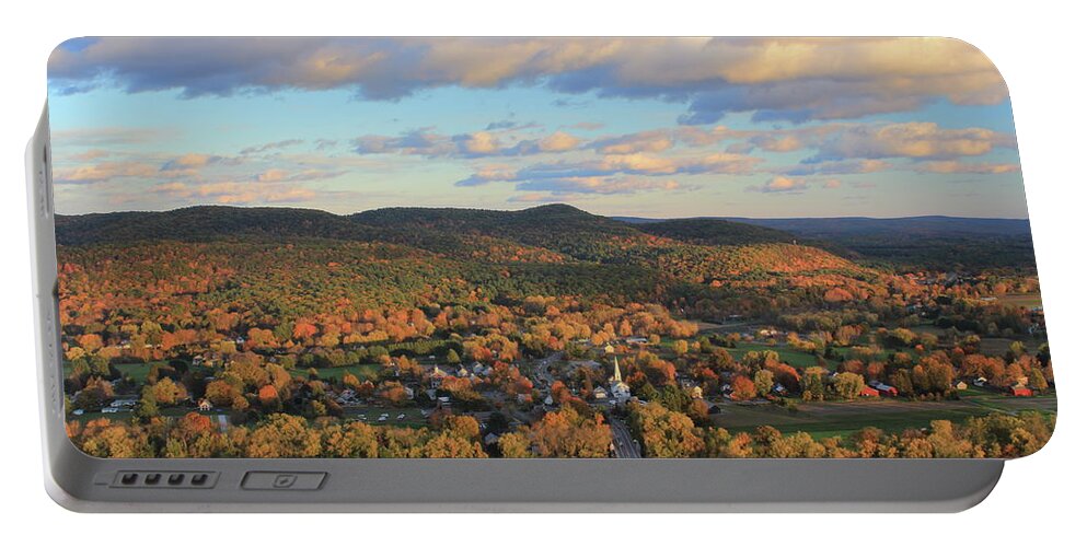 Connecticut River Portable Battery Charger featuring the photograph Mount Sugarloaf and Sunderland Autumn Evening by John Burk