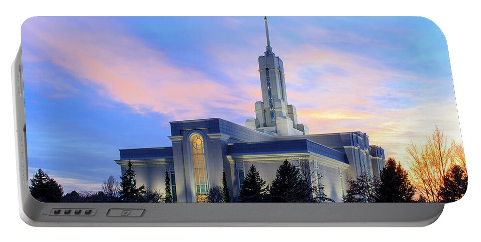 K. Bradley Washburn Portable Battery Charger featuring the photograph Mount Timpanogos Temple at Sunset by K Bradley Washburn