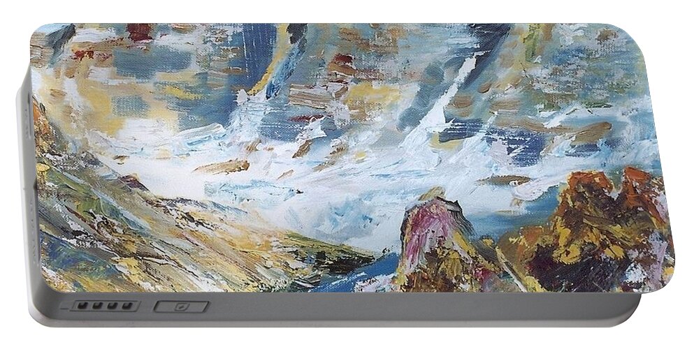 Sky Portable Battery Charger featuring the painting Mountain done with knife by Darren Cannell