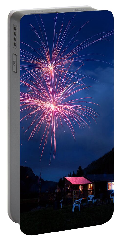 Fireworks Portable Battery Charger featuring the photograph Mountain Fireworks landscape by James BO Insogna