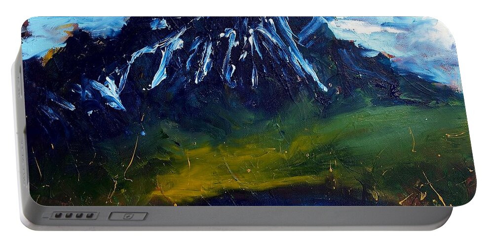Acrylic Abstract Painting Portable Battery Charger featuring the painting Mountain Lake by Lidija Ivanek - SiLa