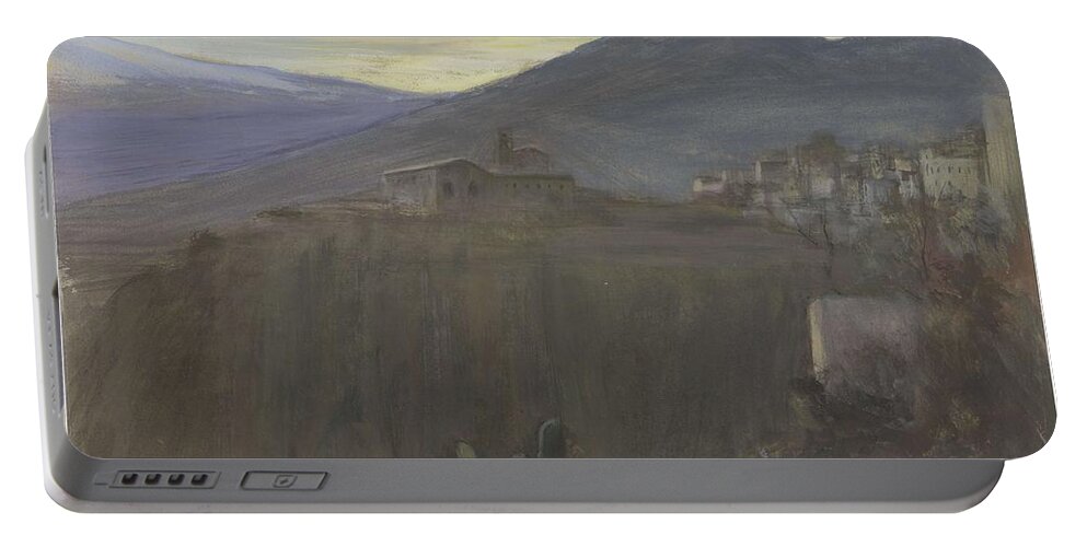 Nature Portable Battery Charger featuring the painting Mountain landscape in Taormina, Sicily, Italy, Bramine Hubrecht, 1865 - 1913 by Bramine Hubrecht