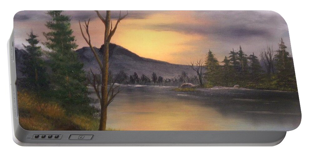 Mountains Portable Battery Charger featuring the painting Mountain Paradise by Sheri Keith
