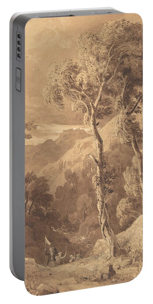 Scottish Art Portable Battery Charger featuring the drawing Mountainous Landscape with a Party of Travellers by Hugh William Williams