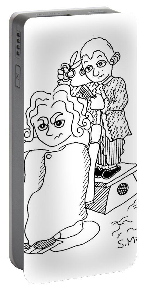 Mozart Portable Battery Charger featuring the drawing Mozart and Beethoven by Minami Daminami