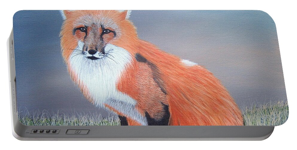 Fox Portable Battery Charger featuring the painting Mr. Fox by Tracey Goodwin