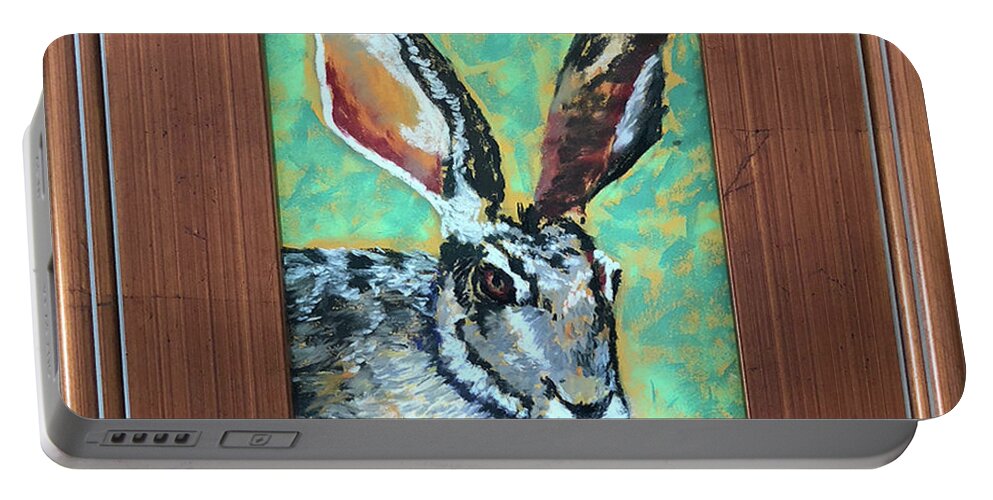 Original Portable Battery Charger featuring the pastel Mr. Rabbit by Gerry Delongchamp