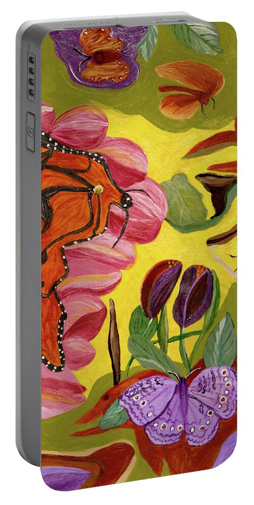 Butterfly Portable Battery Charger featuring the painting Ms Monarch by Judy Huck