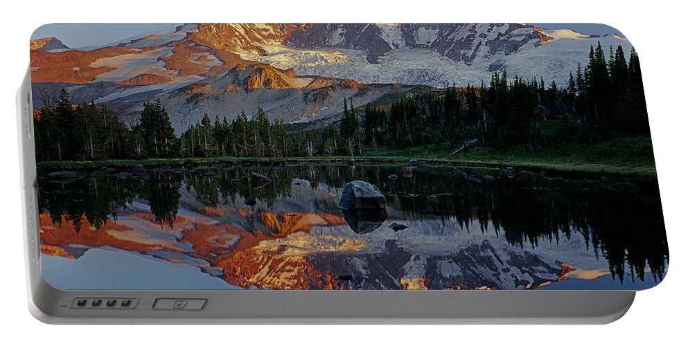 Mt. Rainier National Park Portable Battery Charger featuring the photograph 2M4857-H-Mt. Rainier Reflect by Ed Cooper Photography