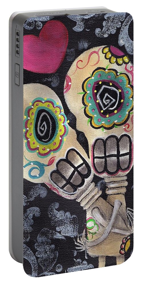 Day Of The Dead Portable Battery Charger featuring the painting Muertos de Amor by Abril Andrade