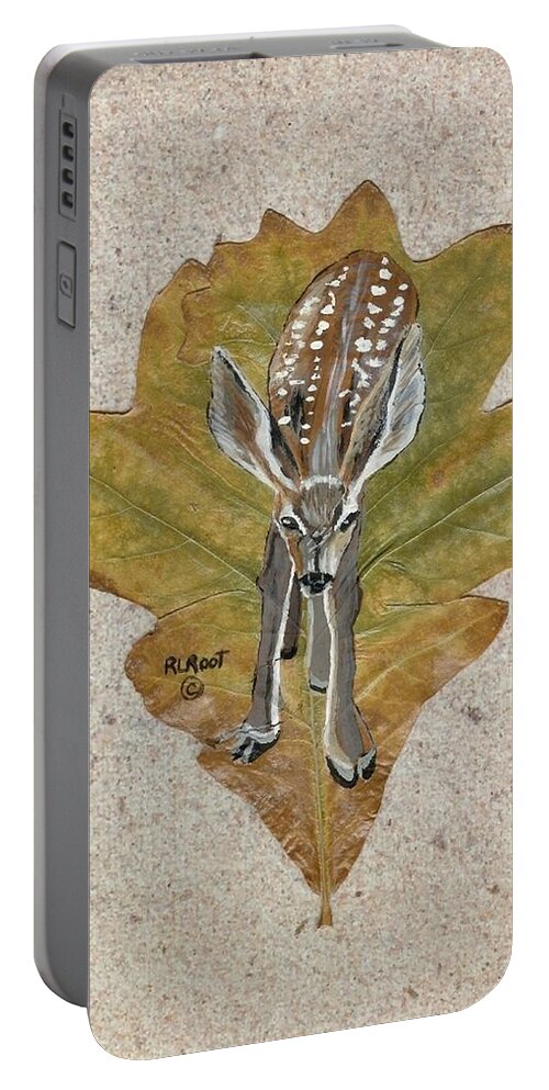 Mule Deer Portable Battery Charger featuring the painting Mule dear Fawn by Ralph Root