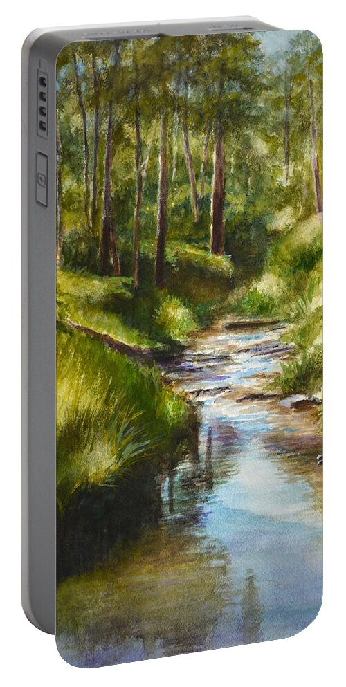 Creek Portable Battery Charger featuring the painting Mullum Mullum Creek on a Sunny Sunday Morning by Dai Wynn