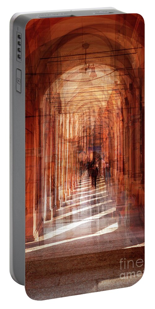 Italy Portable Battery Charger featuring the photograph multiple exposure of street arcade, Italy by Ariadna De Raadt