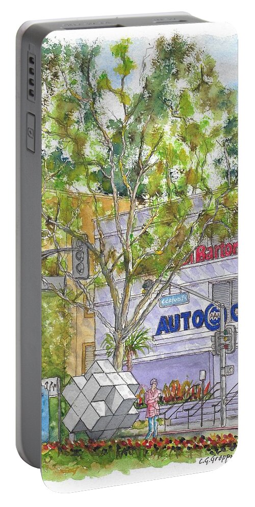 Multiplication Sign Portable Battery Charger featuring the painting Multiplication Sign across the Triple A Building in Century City, California by Carlos G Groppa