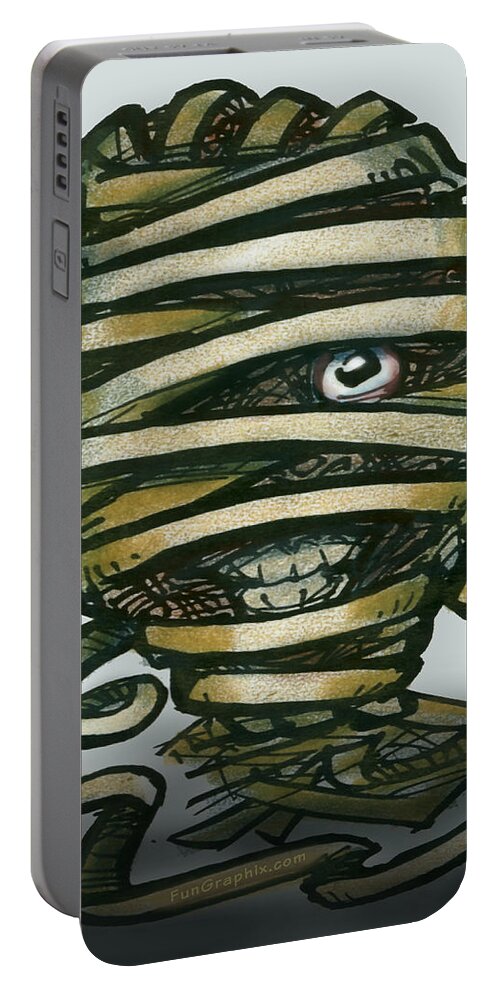 Mummy Portable Battery Charger featuring the greeting card Mummy by Kevin Middleton