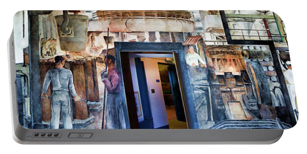 San Francisco Portable Battery Charger featuring the photograph Mural Coit Tower Interior Panorama by Chuck Kuhn