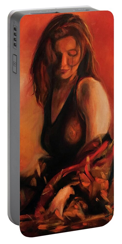 Portable Battery Charger featuring the painting Muse en Rouge by Josef Kelly