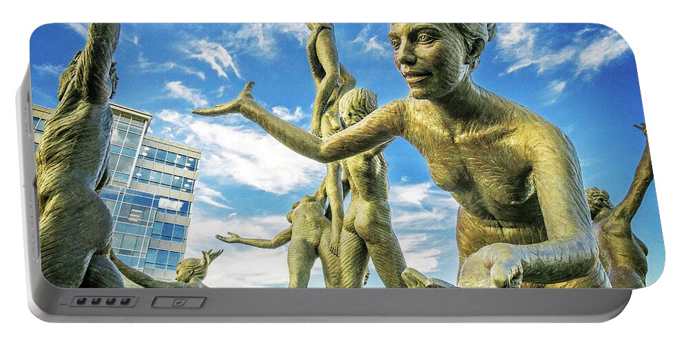 Musica Portable Battery Charger featuring the photograph Musica - Dancing Naked Statue by Brett Engle