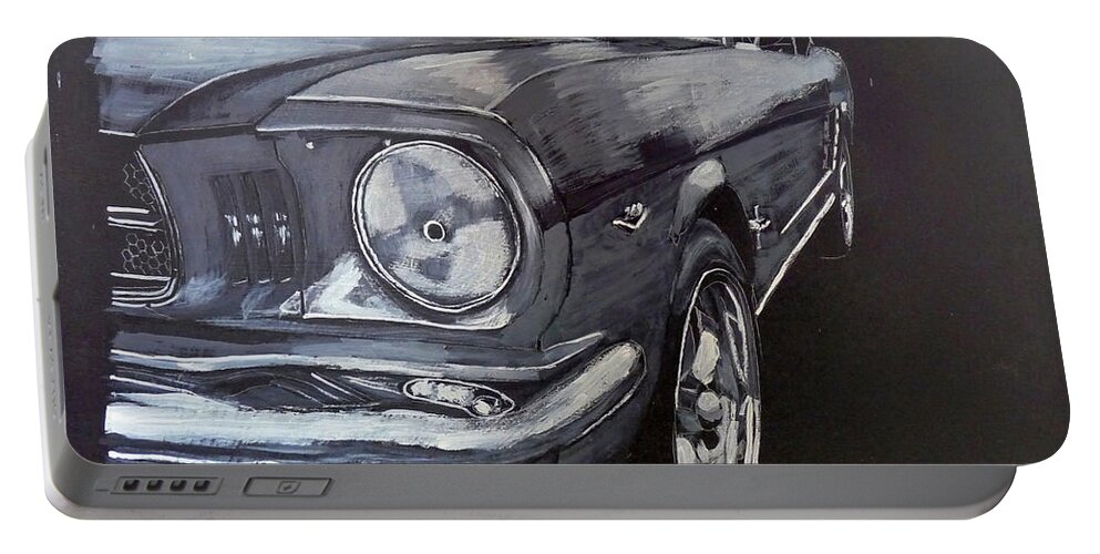 Mustang Portable Battery Charger featuring the painting Mustang Front by Richard Le Page