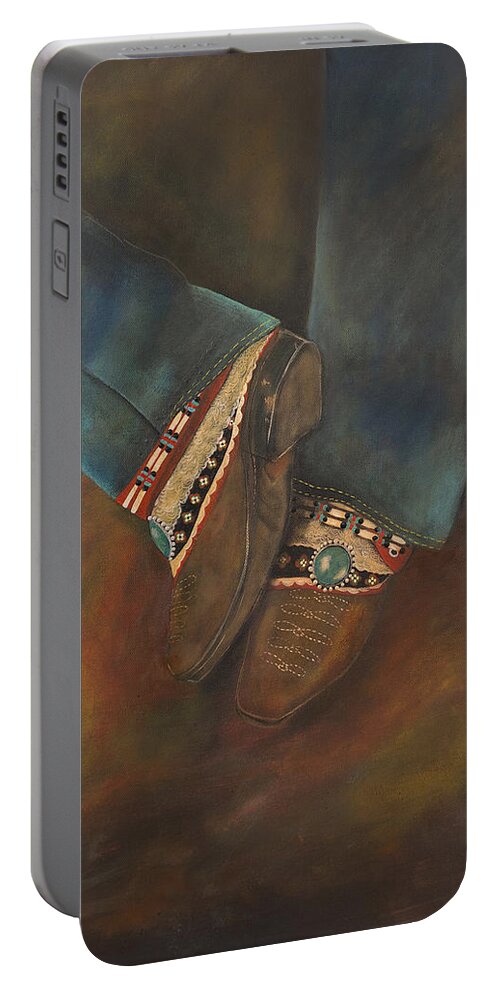 Boho Portable Battery Charger featuring the painting My Boho Boots by Deborha Kerr