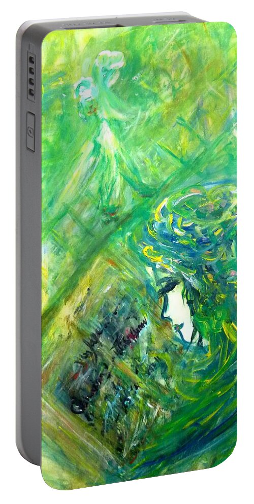  Portable Battery Charger featuring the painting My book by Wanvisa Klawklean