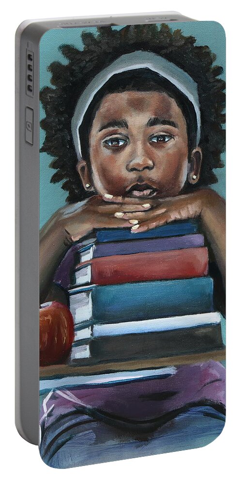 Reading Portable Battery Charger featuring the painting Her Books by Jeremy Mccrary