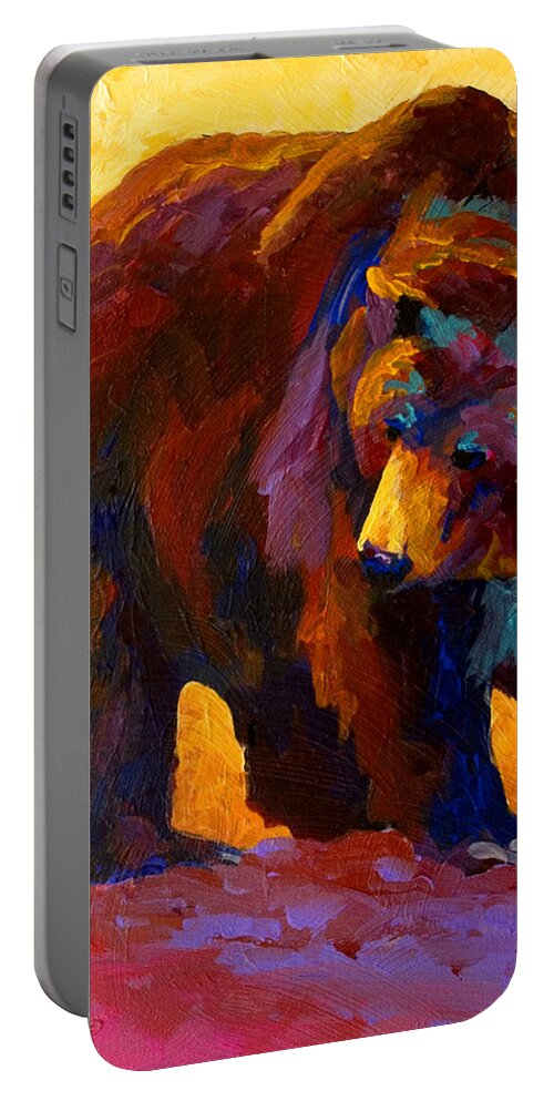 Bear Portable Battery Charger featuring the painting My Fish - Grizzly Bear by Marion Rose