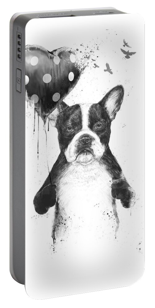 Bulldog Portable Battery Charger featuring the mixed media My heart goes boom by Balazs Solti