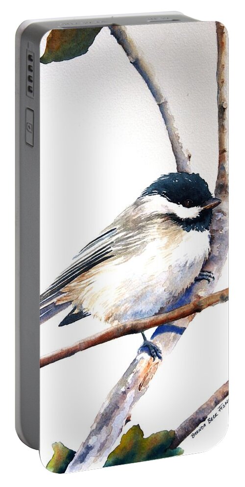 Black Capped Chickadee Portable Battery Charger featuring the painting My Little Chickadee by Brenda Beck Fisher