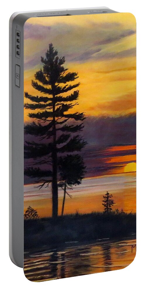 White Pine Portable Battery Charger featuring the painting My Place by Marilyn McNish