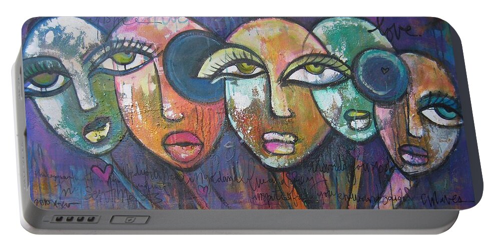 Faces Portable Battery Charger featuring the painting My Sentiments by Laurie Maves ART